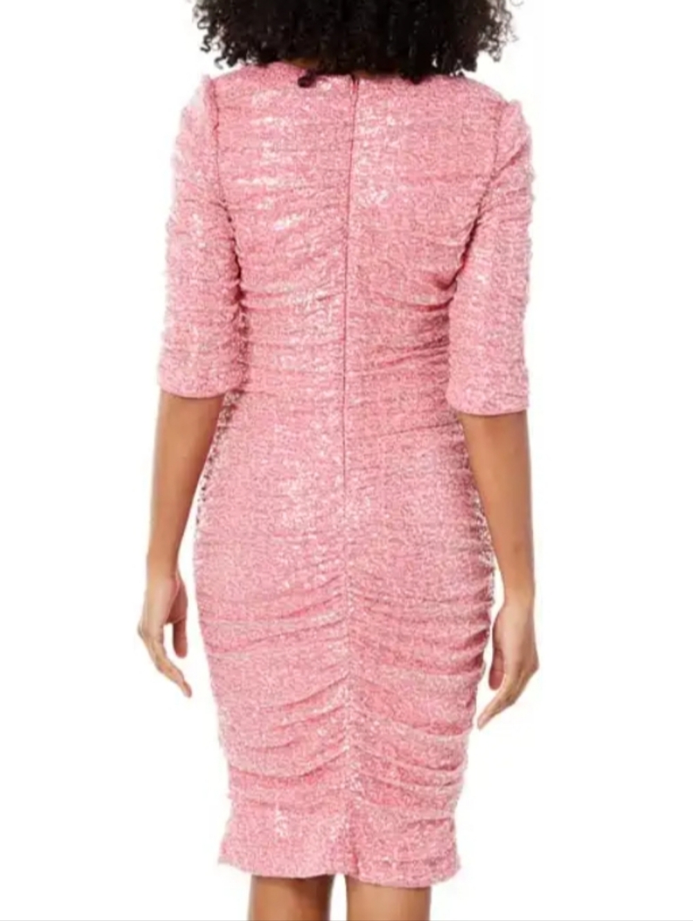Badgley Mischka Light Pink Sequin Square Neck Ruched Cocktail Midi Dress 16 NWT - Picture 5 of 13
